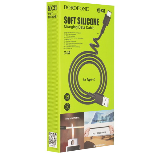 Купить Кабель плоский Borofone USB Type-C - USB 2.0 Type-A черный 1 м  9244438. Характеристики, отзывы и цены в Донецке