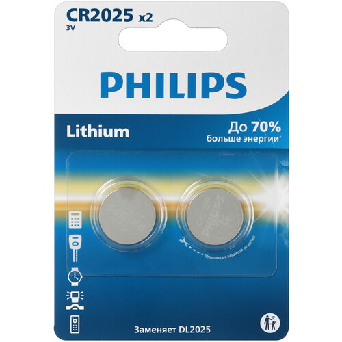 Купить Батарейка Philips CR2025P2/51 CR2025  9156198. Характеристики, отзывы и цены в Донецке