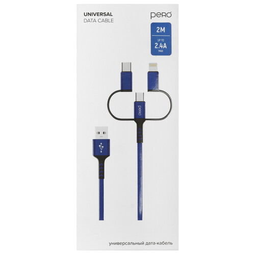 Купить Кабель круглый PERO Lightning 8-pin, micro USB, USB Type-C - USB 2.0 Type-A синий 2 м  5365890. Характеристики, отзывы и цены в Донецке