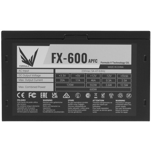 Купить Блок питания Formula V Line FX-600 [PZH1150BN91R0-01] черный  5611157. Характеристики, отзывы и цены в Донецке
