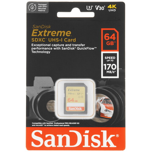 Купить Карта памяти SanDisk Extreme SDXC 64 ГБ [SDSDXV2-064G-GNCIN]  5470860. Характеристики, отзывы и цены в Донецке