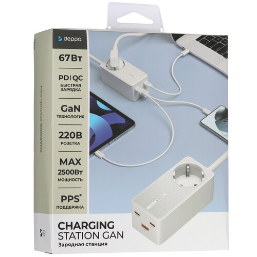 Купить Сетевой фильтр Deppa Charging Station GAN белый  5475914. Характеристики, отзывы и цены в Донецке