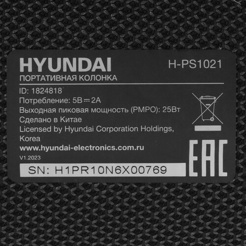 Купить Портативная колонка Hyundai H-PS1021, черный  5423602. Характеристики, отзывы и цены в Донецке