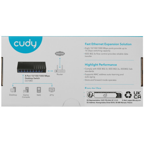 Купить Коммутатор Cudy GS108D 4.0  5616307. Характеристики, отзывы и цены в Донецке