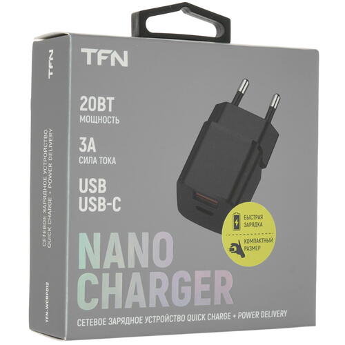 Купить Сетевое зарядное устройство TFN NANO A+C PD 20W черный  5076580. Характеристики, отзывы и цены в Донецке