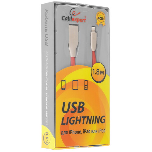 Купить Кабель плоский Cablexpert Lightning 8-pin - USB 2.0 Type-A красный 1.8 м  5314576. Характеристики, отзывы и цены в Донецке