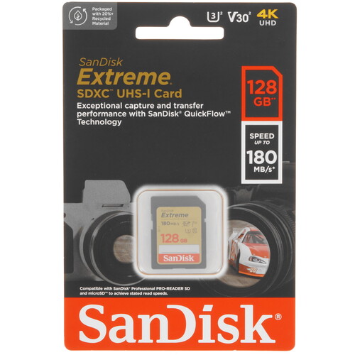 Купить Карта памяти SanDisk Extreme SDXC 128 ГБ [SDSDXVA-128G-GNCIN]  5456343. Характеристики, отзывы и цены в Донецке