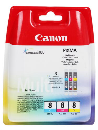 Купить Набор картриджей Canon CLI-8 голубой, желтый, пурпурный  0133894. Характеристики, отзывы и цены в Донецке