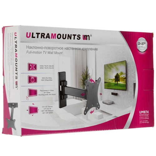 Купить Кронштейн для ТВ Ultramounts UM874 черный  9200224. Характеристики, отзывы и цены в Донецке