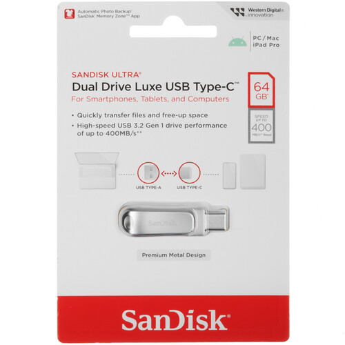 Купить Память OTG USB Flash 64 ГБ SanDisk Ultra Dual Drive Luxe [SDDDC4-064G-G46]  9102933. Характеристики, отзывы и цены в Донецке