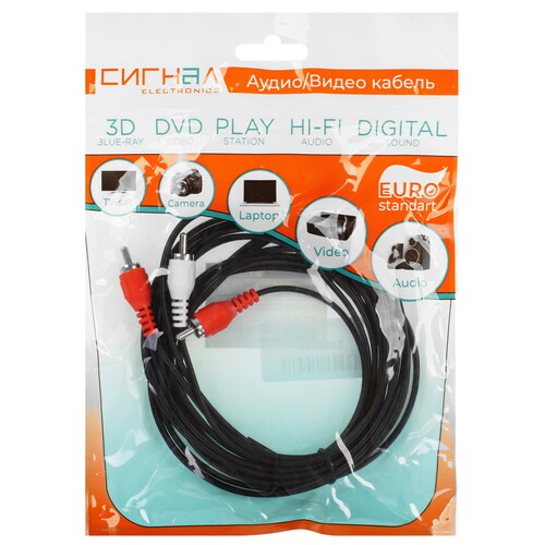 Купить Кабель   Сигнал 2RCA - 2RCA черный  5480109. Характеристики, отзывы и цены в Донецке