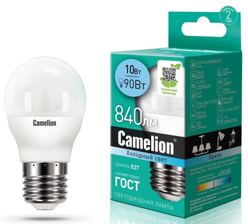 Купить Лампа светодиодная Camelion LED E27/G45/10w/845  5642996. Характеристики, отзывы и цены в Донецке