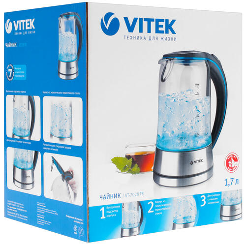 Купить Электрочайник Vitek VT-7028 серебристый  1098009. Характеристики, отзывы и цены в Донецке