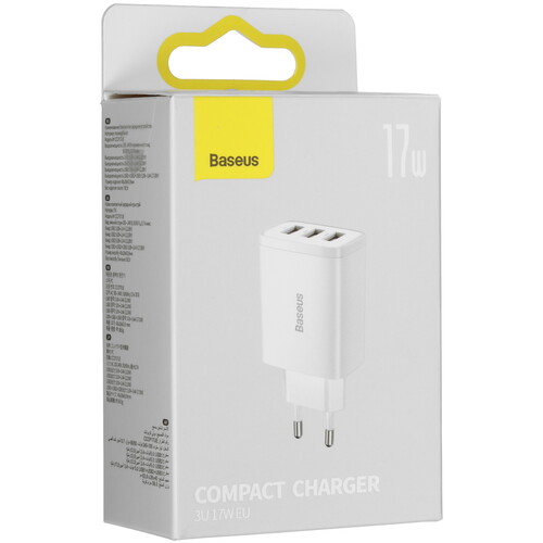 Купить Сетевое зарядное устройство Baseus Compact 3U белый  5495782. Характеристики, отзывы и цены в Донецке