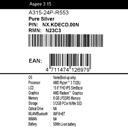 Купить 15.6" Ноутбук Acer Aspire 3 A315-24P серебристый  5459984. Характеристики, отзывы и цены в Донецке