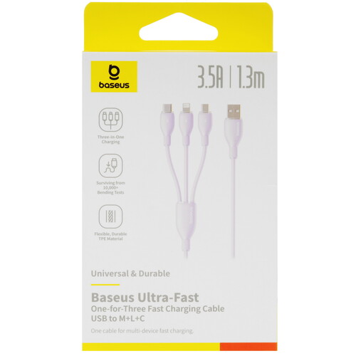 Купить Кабель круглый Baseus Lightning 8-pin, micro USB, USB Type-C - USB 2.0 Type-A фиолетовый 1.3 м  5627515. Характеристики, отзывы и цены в Донецке