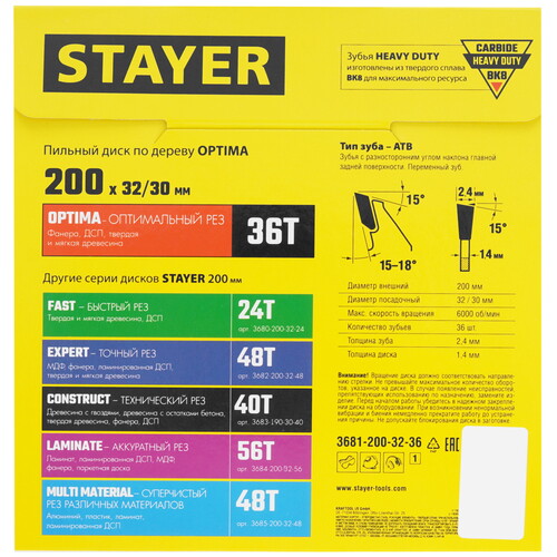 Купить Диск пильный STAYER 3681-200-32-36_z01  9107335. Характеристики, отзывы и цены в Донецке