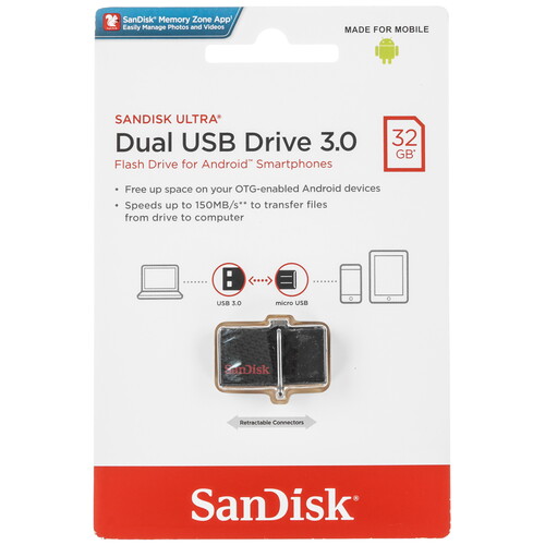 Купить Память OTG USB Flash 32 ГБ SanDisk Dual Drive  5470874. Характеристики, отзывы и цены в Донецке