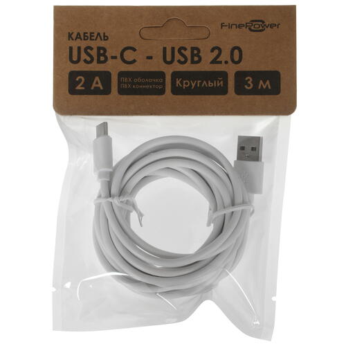 Купить Кабель круглый FinePower USB Type-C - USB 2.0 Type-A белый 3 м  4834148. Характеристики, отзывы и цены в Донецке