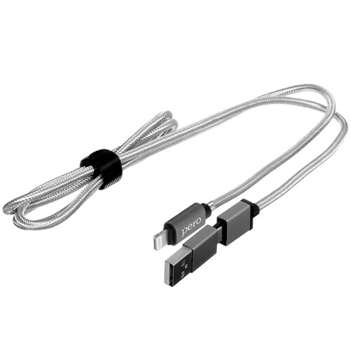 Купить Кабель круглый PERO Lightning 8-pin - USB 2.0 Type-A, USB Type-C серый 1 м  5365832. Характеристики, отзывы и цены в Донецке