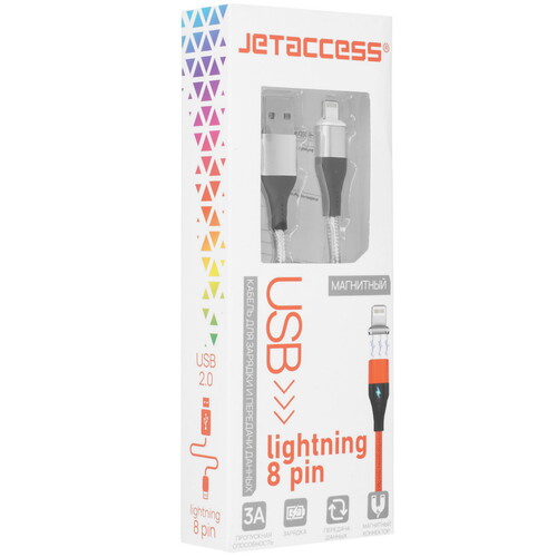 Купить Кабель круглый JETACCESS Lightning 8-pin - USB 2.0 Type-A серебристый 2 м  5617839. Характеристики, отзывы и цены в Донецке