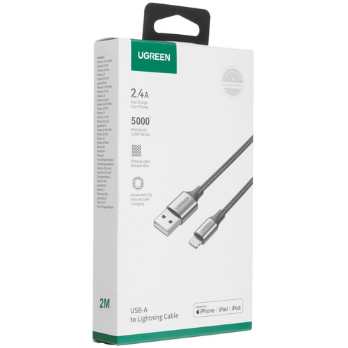 Купить Кабель круглый Ugreen Lightning 8-pin MFI - USB 2.0 Type-A черный 2 м  9983441. Характеристики, отзывы и цены в Донецке