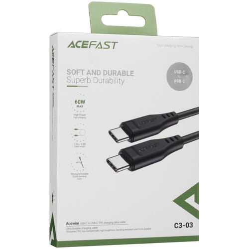 Купить Кабель круглый ACEFAST USB Type-C - USB Type-C черный 1.2 м  5415410. Характеристики, отзывы и цены в Донецке