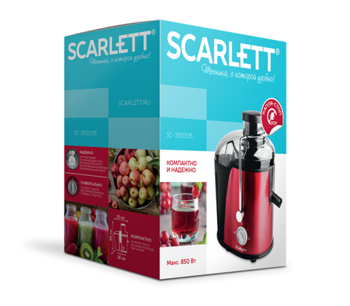 Купить Соковыжималка электрическая Scarlett SC-JE50S15 красный  1065669. Характеристики, отзывы и цены в Донецке