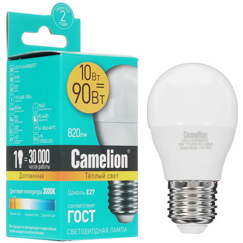 Купить Лампа светодиодная Camelion LED E27/G45/10w/830  1392760. Характеристики, отзывы и цены в Донецке