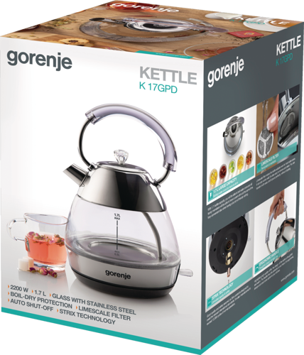 Купить Электрочайник Gorenje K17GPD серебристый  9032134. Характеристики, отзывы и цены в Донецке