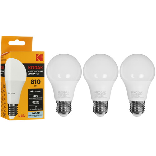 Купить Комплект светодиодных ламп Kodak A60-9W-840-E27  9305904. Характеристики, отзывы и цены в Донецке