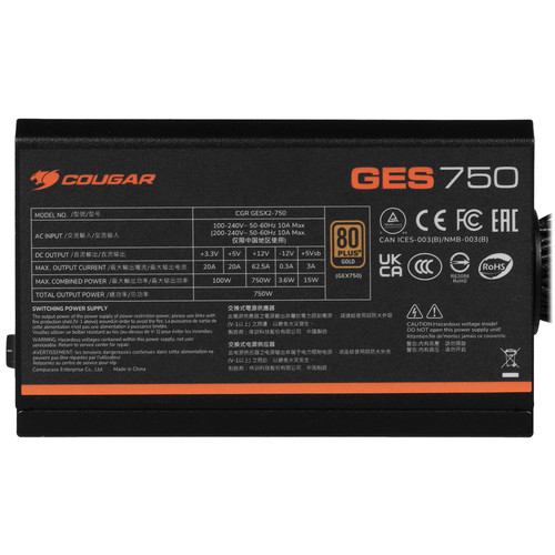 Купить Блок питания Cougar GES 750 [31GK075.6433P] черный  5454632. Характеристики, отзывы и цены в Донецке