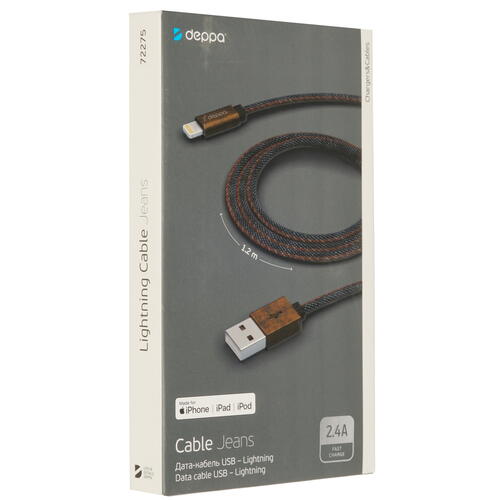 Купить Кабель круглый DEPPA Lightning 8-pin MFI - USB 2.0 Type-A синий 1.2 м  4826651. Характеристики, отзывы и цены в Донецке