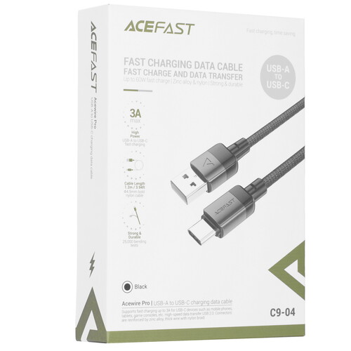 Купить Кабель круглый ACEFAST USB Type-C - USB 2.0 Type-A черный 1.2 м  9191084. Характеристики, отзывы и цены в Донецке