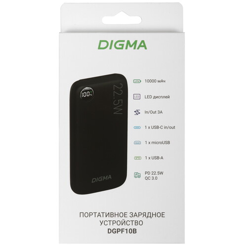 Купить Портативный аккумулятор Digma DGPF10B черный  5479319. Характеристики, отзывы и цены в Донецке