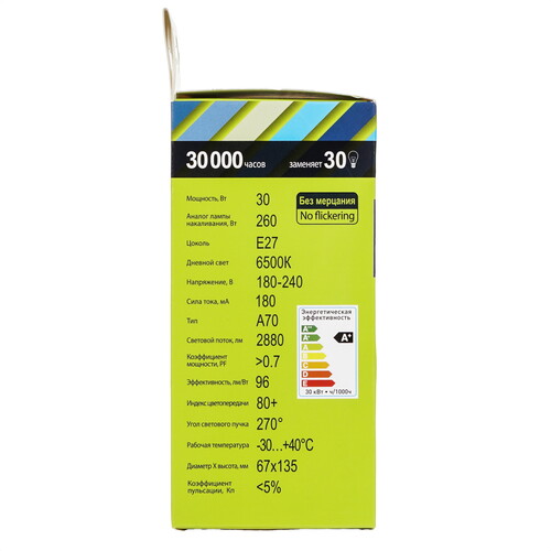 Купить Лампа светодиодная Ergolux LED-A70-30W-E27-6K  5467555. Характеристики, отзывы и цены в Донецке