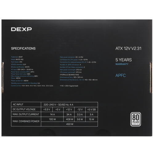 Купить Блок питания DEXP ATX 450  черный  5440929. Характеристики, отзывы и цены в Донецке