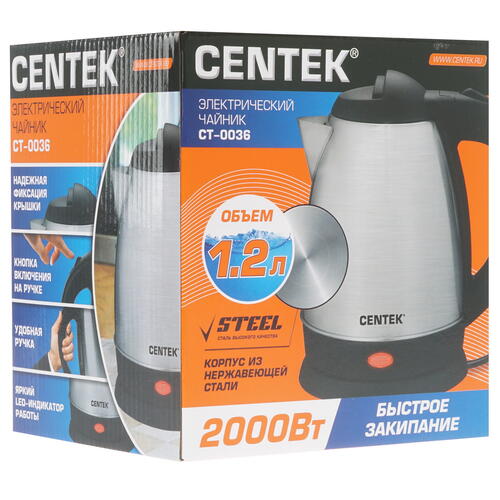 Купить Электрочайник Centek CT-0036 серебристый  1113418. Характеристики, отзывы и цены в Донецке