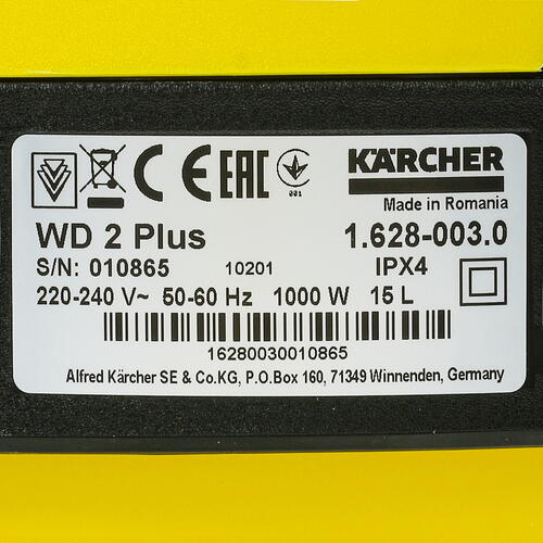 Купить Хозяйственный пылесос  Karcher WD 2 Plus V-15/4/18  5355840. Характеристики, отзывы и цены в Донецке