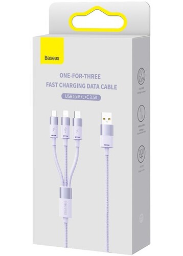 Купить Кабель круглый Baseus Lightning 8-pin, micro USB, USB Type-C - USB 2.0 Type-A фиолетовый 1.2 м  5627619. Характеристики, отзывы и цены в Донецке