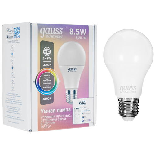 Купить Умная светодиодная лампа Gauss LED IoT E27 A60 RGB  1676662. Характеристики, отзывы и цены в Донецке