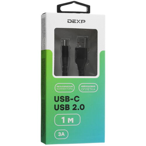 Купить Кабель круглый DEXP USB Type-C - USB 2.0 Type-A черный 1 м  4834163. Характеристики, отзывы и цены в Донецке