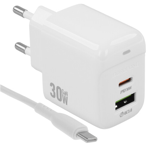 Купить Сетевое зарядное устройство Borofone BAS45A белый  5609307. Характеристики, отзывы и цены в Донецке