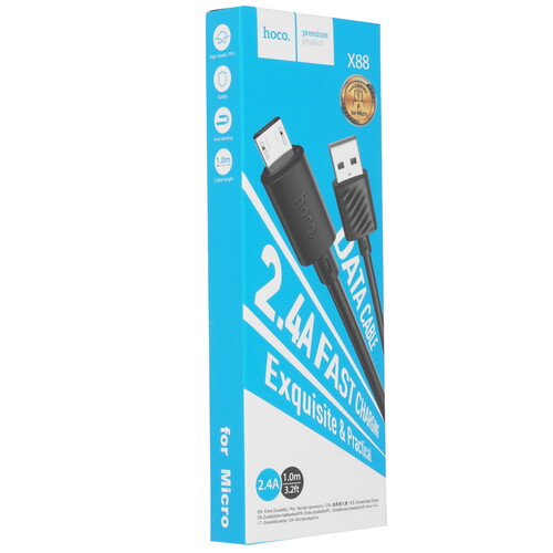 Купить Кабель круглый Hoco micro USB - USB 2.0 Type-A черный 1 м  9244461. Характеристики, отзывы и цены в Донецке
