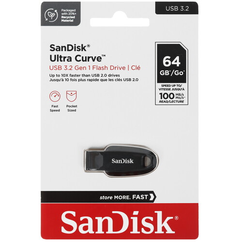 Купить Память USB Flash 64 ГБ SanDisk Ultra Curve [SDCZ550-064G-G46]  9102932. Характеристики, отзывы и цены в Донецке