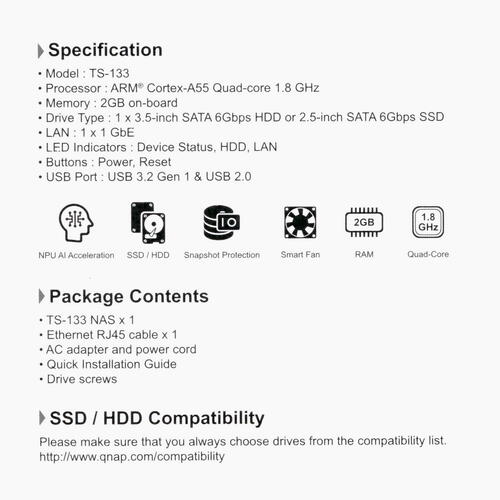 Купить Сетевое хранилище (NAS) QNAP TS-133  5074081. Характеристики, отзывы и цены в Донецке