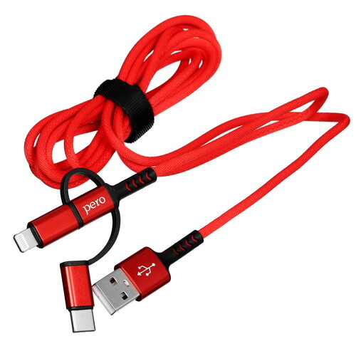 Купить Кабель круглый PERO Lightning 8-pin, micro USB, USB Type-C - USB 2.0 Type-A красный 2 м  5365889. Характеристики, отзывы и цены в Донецке