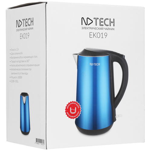 Купить Электрочайник NDTech EK019 синий  4739572. Характеристики, отзывы и цены в Донецке