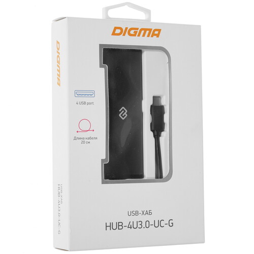 Купить USB-разветвитель Digma HUB-4U3.0-UC-G  8130647. Характеристики, отзывы и цены в Донецке