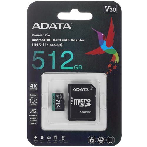 Купить Карта памяти ADATA microSDXC 512 ГБ [AUSDX512GUI3V30SA2-RA1]  1603120. Характеристики, отзывы и цены в Донецке